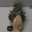 2 Ft Mini Christmas Trees with 25 F5 LED Lights, 24" Decorated Burlap Artificial Tabletop Christmas Trees Home Party Decoration for Kitchen Dining Room Window (Green White)