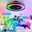 Smart Low Profle Ceiling Fans with RGB Lights Remote/APP/Voice Control, 20" Bladeless Ceiling Fans with 6 Speeds, Timer, Quiet DC Motor, Ceiling Fan with Light for Kids Bedroom/Living Room