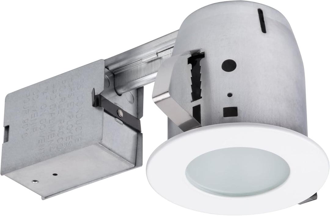 Globe Electric 90663, 4" Flush Round Trim Recessed Lighting Kit Tempered Frosted Glass, White, 3.88" Hole Size, Bulb Not Included (1-Pack)
