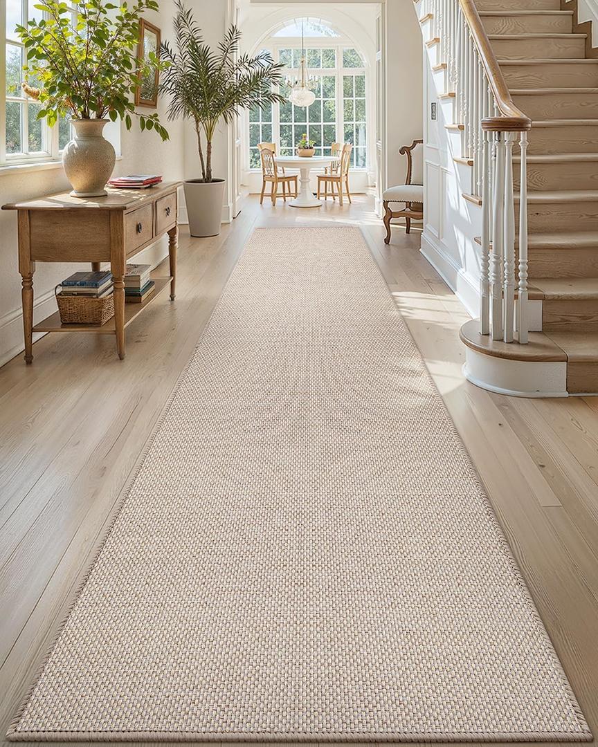 Color&Geometry Front Door Mat Indoor 26"x95", Ultra Non Slip Rubber Backed Dirt Trapper, Low Profile Thin washable, Easy Clean Entry Entryway Rug Door Mat Indoor Entrance, Khaki (Rolled-up NO Creases)