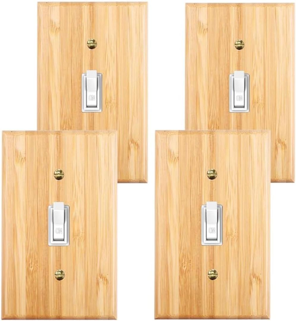 4PC Solid Wood Light Switch Plate Quality Wood Raw Switch Plate Decorative Wall Plate Light Switch Cover Bamboo Single Toggle Wooden