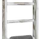 MyGift Rustic Hand Towel Holder, Whitewashed Solid Wood Farmhouse Bathroom Decor, Small Blanket Ladder for Home Decor, Wall Mounted Towel Rack for Shabby Chic Decor