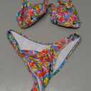 BEAUDRM Women's 2 Piece Gingham Bikini Set Cute Triangle Thong Bikini Halter String Bathing Suit High Cut Cheeky Swimsuit, Size Small
