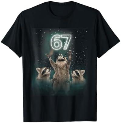 67 Meme Raccoon Howling at The Moon 6 7 Funny Weird Cursed T-Shirt Size Small