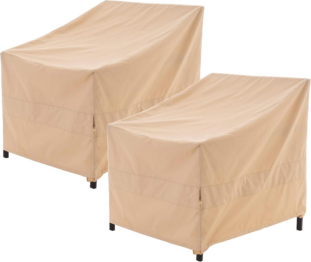 Patio Chair Cover, Outdoor Lounge Cover, Heavy Duty, Waterproof Lawn Patio Chair Covers, 33W x 35D x 36H, Beige, 2-Pack