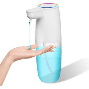 600ml Touchless Soap Dispenser with Rib-Circle LED Light, Smart Sensor, 0.15s Fast Response, 4 Dispense Levels, Waterproof for Kitchen, Bathroom, Home and Office