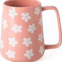Ceramic Coffee mugs, 24 oz, Extra Large Mugs, Big Tea&Coffee Cups, Large Handle, Floral Pattern,Pottery Mugs,Wide Bottom Coffee Mug for Office/Home, Microwave and Dishwasher Safe. (Pink)
