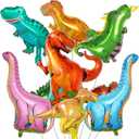 Dinosaur Foil Balloons Set (12-50 in), 7 Pieces Large Dinosaur Aluminum Mylar Balloons for Kids, Giant Cute Birthday Dino Party Decorations for Boys Jungle Dino Theme Baby Shower Decor Supplies (Green Blue - Dino)