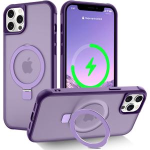 CHAOFEnG Magnetic Compatible with iPhone 13 Pro Case with Stand [Military Grade Drop Tested][Compatible with Magnet] Ring Translucent Slim Hard Back Soft Edge, Purple