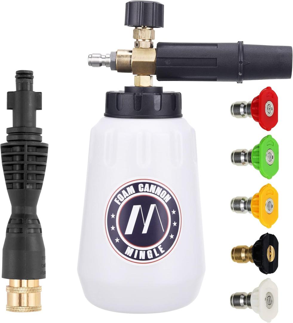 M MINGLE Foam Cannon, Compatible with Portland Husky and Ryobi Pressure Washer, with 5 Nozzle Tips, 1/4 Inch Quick Connector