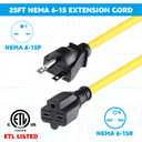 Tellegloww 25ft NEMA 6-15 Extension Cord 6-15P Male to 6-15R Female, 15 AMP Power Cable for 220/240V Air Condition, LED Grow Lights, Digital Ballast Power Cord Heavy Duty 14AWG/3C, 240V, 3750W