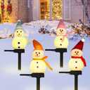 4 PCS Solar Snowman Light Decorations, Solar Christmas Snowman Stake Light, Outdoor Waterproof Solar Powered Garden Snowman Lights, Christmas Yard Decor, Decorative Pathway Light (White)
