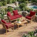 LAGRATY Outdoor Chair Cushions for Patio Furniture24" x 24" Deep Seat Cushions with Backrest for Couch Sofa Chair - Waterproof Fade-Resistant Patio Cushion(Set of 4,Red)