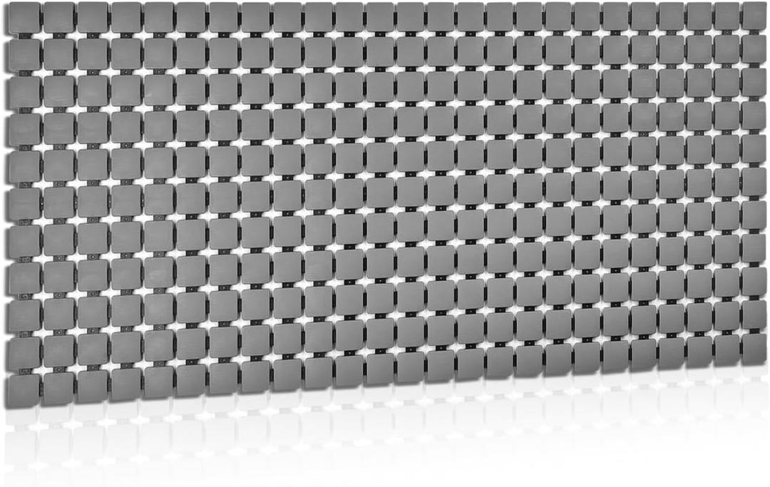 Extra Long Shower Stall Mat Non Slip Bathtub Bath Mats with Suction Cups and Drain Holes- 34 X 15.4 Inch (Gray)