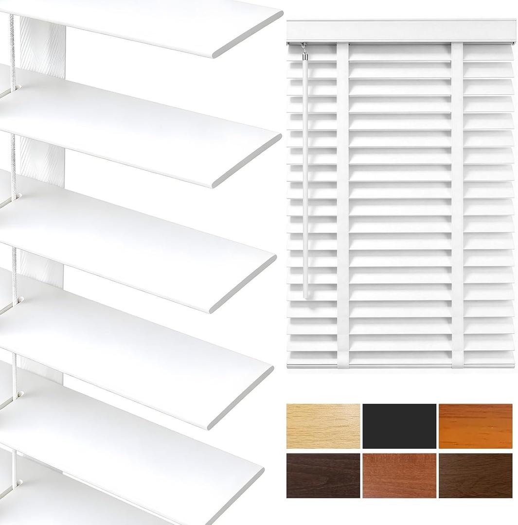2" Slats Wood Blinds for Indoor Windows: Cordless Solid Wooden Blind&Shades, 35.5"W x 36"H