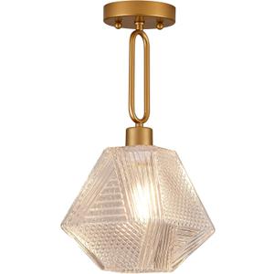 10” Diamond Glass Ceiling Light Gold Classic Modern Chandelier for Bedroom Living Dining Room Kitchen, UL Listed