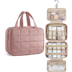 BAGSMART Travel Toiletry Bag for Womne, Hanging Travel Bag for Toiletries, Puffy Makeup Cosmetic Bag Organizer, Carry-on Travel Accessories Essentials, Dark Pink