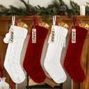 Celltestria 4pcs 18Inches Knitted Christmas Stockings Decoration, Cream White Burgundy Large Cable Xmas Hanging Stocking Personalized Knit Stocking's with Name Tags for Family Home Farmhouse Decor