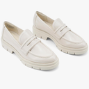 JENN ARDOR Women's Chunky Loafers Slip On Lug Sole Penny Loafer Comfort Casual Round Toe Mid Heels Platform Work Shoes (8.5 US, White)