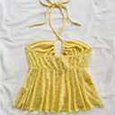 Milumia Women's Boho Textured Halter Top Pleated Ruffle Hem Summer Cami Tops (M)