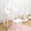 GarveeHome Kids' Vanity Set with Mirror, Makeup Table and Stool for Girls, Vanity Desk and Chair with Wood Makeup Playset for 4-9 Girls, White