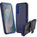 muitq for Samsung Galaxy S25 FE Case, Heavy Duty case, [Belt Clip Holster] [Glass Screen Protector] [Military Grade Protective ] [Shockproof] [Dropproof] [DustProof] (with Belt Clip, Dark Blue)