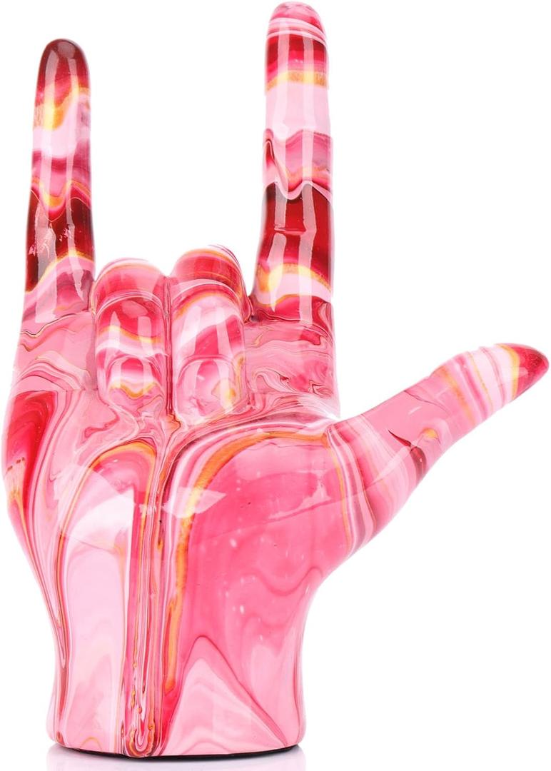 Pink Hand Gesture Decor Statue, Modern Art Home Decor Accent I Love You Sign Language, Objects Gifts for Couples Bedroom Coffee Table Centerpiece, Countertop, Desktop, Bookshelf