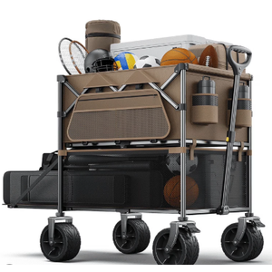 Double Decker Wagon 600lb Capacity & 400L Collapsible Sports Wagon with Big Wheels 54" Extended Utility Folding Cart for Camping Fishing & Outdoor Use