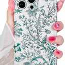 Compatible with iPhone 16 Pro MaxCase Vintage Green Floral Pattern, Cute Trendy Soft TPU Silicone Shockproof Full Camera Protection Cover Designed for Women Girls Boy Men Aesthetic (Green)