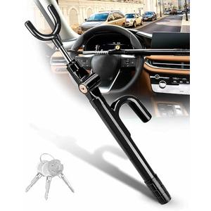 Tevlaphee Steering Wheel Lock Anti-Theft Device Security Car Lock Anti Theft Car Device Visible Antitheft Locking Devices Adjustable Car Wheel Lock for Cars with 3 Keys (Black)