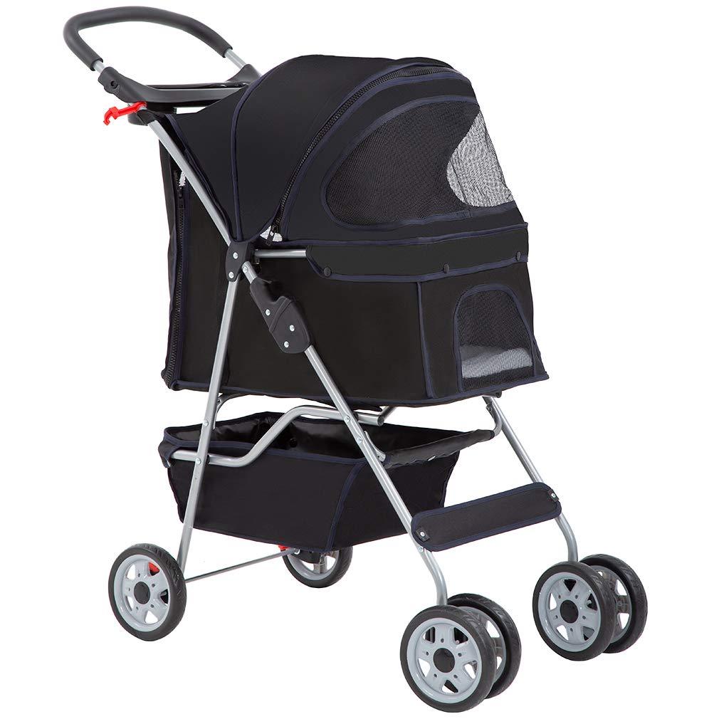 BestPet Pet Stroller Cat Dog Cage Stroller Travel Folding Carrier,Black