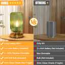 Cordless Table Lamp for Bedroom, 7500mAh Rechargeable Battery Operated Lamp, Modern Touch Dimmable Wireless Lamp Gold Base Green Glass Shade for Living Room, Desk, Led Bulb Included