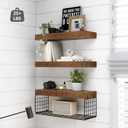 QEEIG Bathroom Shelves Over Toilet - Wall Mounted Floating Shelves Toilet Paper Storage Small Farmhouse Decor Shelf 16 inch Set of 3, Rustic Brown (019-BN3)