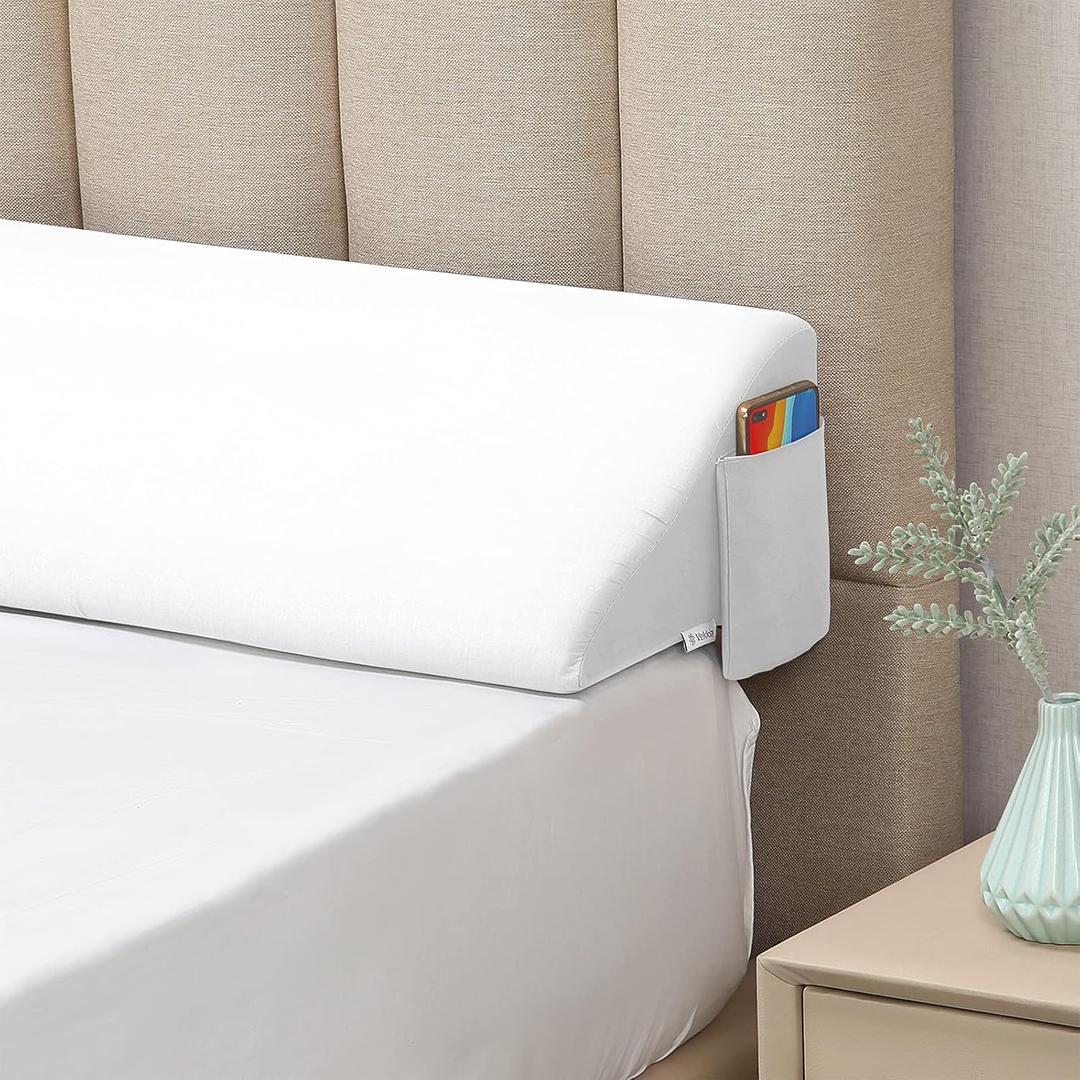 Vekkia King Bed Wedge Pillow for Headboard Gap/Bed Gap Filler/Mattress Wedge to Fill 06" Gap Between Headboard and Mattress (White 76"x10"x6")