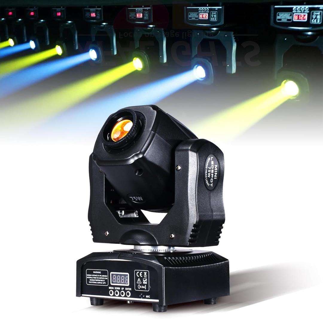 Moving Head DJ Lights 75W Head Stage Lights DMX Light 8 Gobos 8 Colors Spotlights DMX 512 with Sound Activated for Party KTV Wedding Disco Events DJ Lighting (1 Pack)