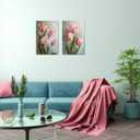 Pankila Tulip Floral Wall Art Pink Tulip Pictures Canvas Prints Abstract Tulip Flower Wall Decor for Living Room Bedroom Bathroom Office Home Decorations Framed Artwork (16''W X 24''H X 2Pcs)