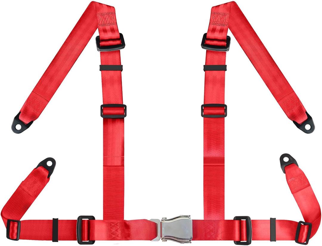Yakitoko Universal 4 point Safety Harness Set 2" Fits Go Kart,UTV,ATV,Racing Red