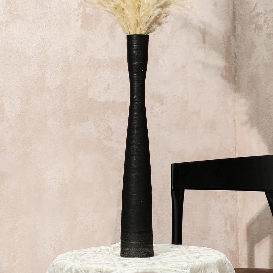 2 x Nuogo 20'' Black Tall Floor Vases Ceramic Skinny Long Vase for Pampas Grass Modern Minimalist Tall Flower for Fireplace Living Room Home Decor