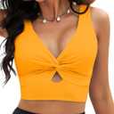 GRAPENT Bikini Tops for Women Cropped StrapCore Tankini Tops Beach Padded Knot Twist Cut Out Adjustable Swimwear Top Only (XX-Large, Radiant Yellow)