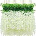 BLEUM CADE 10Pcs White Fake Wisteria Hanging Flowers, 3.6Ft/Pcs Artificial Wisteria Garland, Hanging Flowers for Wedding Party Home Backdrop Wall Decoration