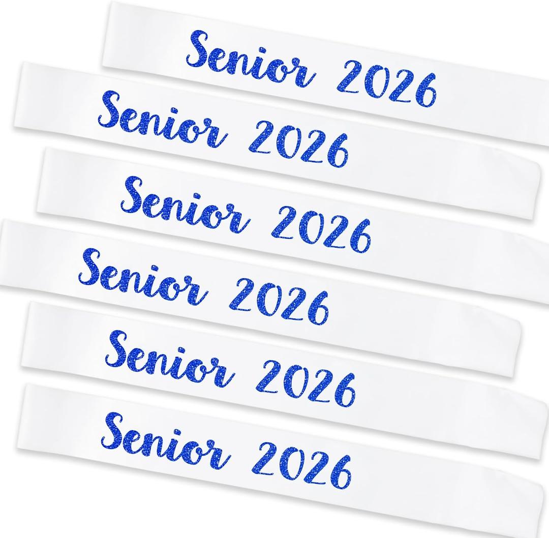 6PCS Senior 2026 Sash, Royal Blue Glitter White Finally Graduated 2026 Senior Sashes for Graduation Party Decorations Supplies