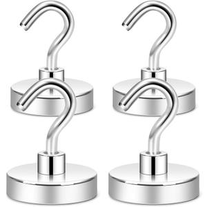 Neosmuk Magnetic Hooks, Heavy Duty 130lb Strong Magnets for Cruise Cabins, Ship Essentials, Large Metal Hooks for Hanging on Fridge, Extra Super Magnet Hanger (Silver)
