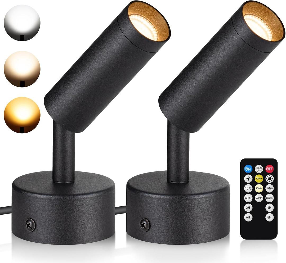 URTOM LED Spot Lights Indoor 3W Up Lights Indoor with Timer and Remote 3000K/4000K/5000K Uplighting Indoor Spotlight 120V Dimmable Uplights Indoor Floor Light for Plant and Artwork, 2 Pack, SHWT0302B