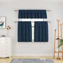 Navy Blue 3 Pieces Tier Curtains and Valance Set Kitchen Window Over Sink Linen Textured Caravan Small Short Bathroom Half Window Cafe Basement Rod Pocket 54"x18"/27"x24"