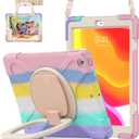 for iPad 10.2 Case 9th Generation 2021 / 8th Gen 2020 / 7th 2019,Shockproof Kids Case with Screen Protector,Rotating Stand/Pencil Holder/Shoulder Strap for iPad 10.2 Inch - Colourful Pink