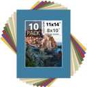Mat Board Center, Pack of 10 11x14 Mixed Colors White Core Picture Mats for 8x10 Pictures