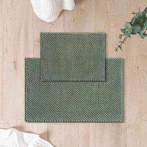 FRESHMINT Chenille Bathroom Rugs 2 Piece Set - Non-Slip Water Absorbent 17x24"  Bath Mats, Sage Green