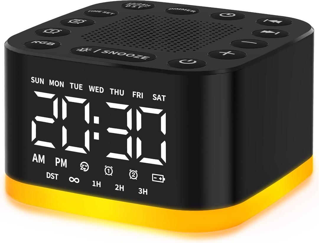 Soothing Sounds Alarm Clock with Sound Machine 30 Relaxing Sounds 15 Gentle Ringtones 12 Color Options Dimmable Noise Machines for Kids Adults with Dual Alarms Perfect for Home Office Travel