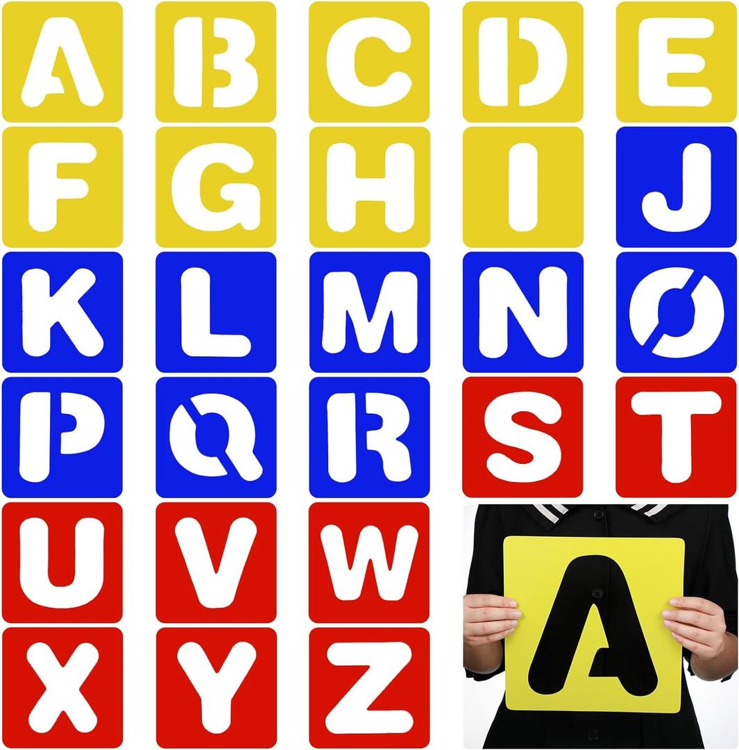 TecUnite 26 Pieces Alphabet Stencils Set Plastic Letter Stencils for Painting Learning, DIY Craft Decoration (9 x 9 Inches)