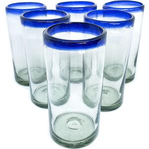 Cobalt Blue Rim 20 oz Tall Iced Tea Glasses (set of 6), Recycled Glass, Lead-free, Toxin-Free (Iced Tea)